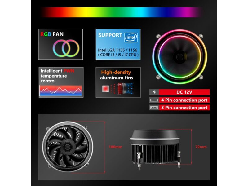 darkFlash Shadow PWM Aluminum CPU Cooler LED Addressable RGB Motherboard Cooling Fan